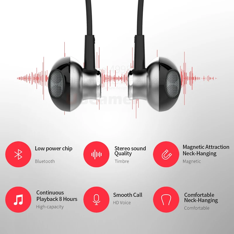 Беспроводная гарнитура Ubeamer Q7 Bluetooth 5 0 4D наушники подвесная шея 135 мАч большая