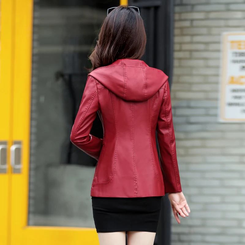 Осенне-зимнее пальто из искусственной кожи с капюшоном тонкая мягкая Толстая