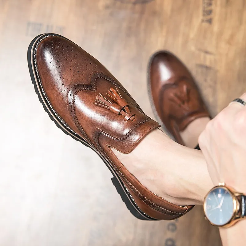 

Telent Men Leather Shoes Slip on Casual Shoes Dress Shoes Brogue Shoes Spring Ankle Boots Vintage Classic Male Casual