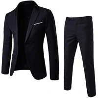 2pcsset plus size men solid color long sleeve lapel slim button business fashion suit for office