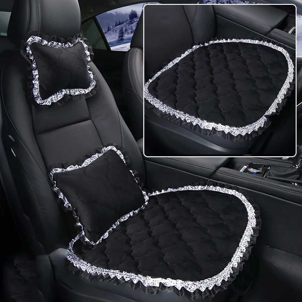 

Black Universal Car Auto Front Seat Cover Plush Pad Protector Cushion Mat Black Sponge Keep Warm Front Seat Mat 55 X 55 Cm