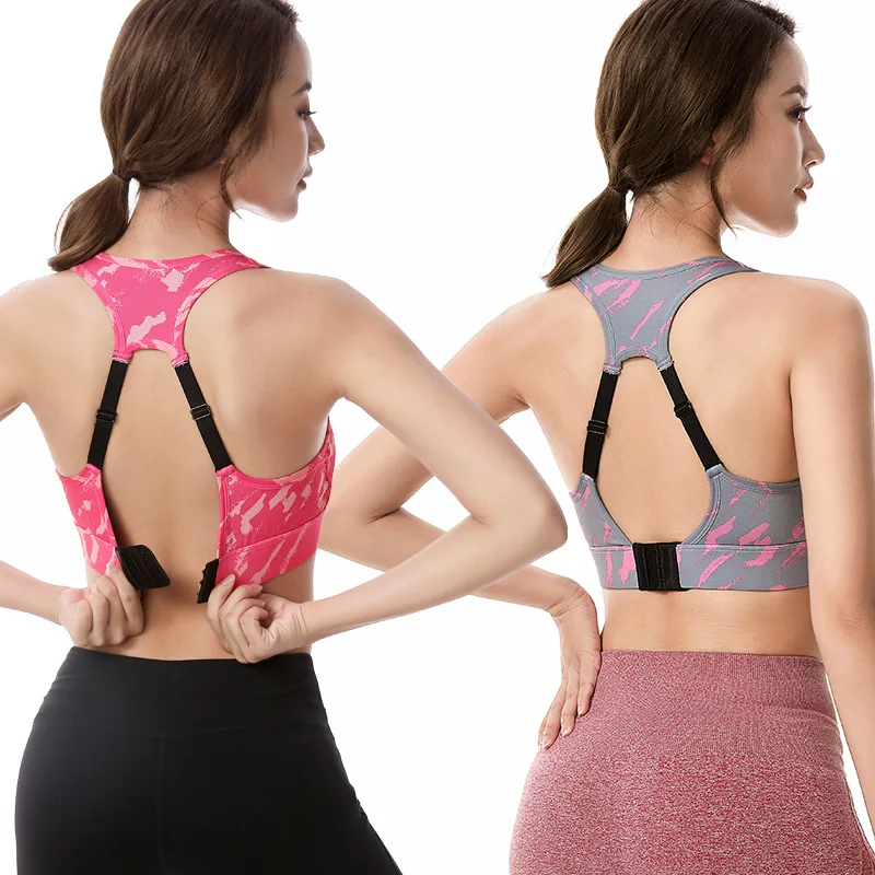 Women Push Up Sports Bra Adjustable Back Buckie Nylon Print Yaga Underwear Gym Bra Fitness Workout Crop Top
