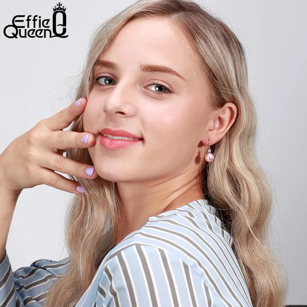 Effie queen 925 Женские Висячие серьги 10 мм Фиолетовый Круглый фиолетовый жемчуг имитация Женский Brincos AAA ослепительные вечерние ювелирные изделия TSE85-P