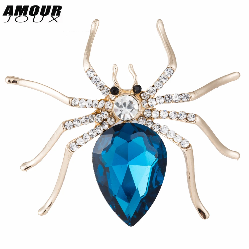 AMOURJOUX модный Голубой кристаллический инкрустированный паук формированные броши