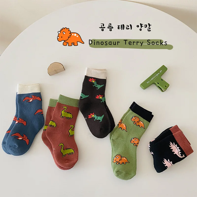 5Pairs Children's Socks and Lovely Cartoon Bear Striped Socks Combed Cotton Private  Comfortable Non-slip Socks Warm
