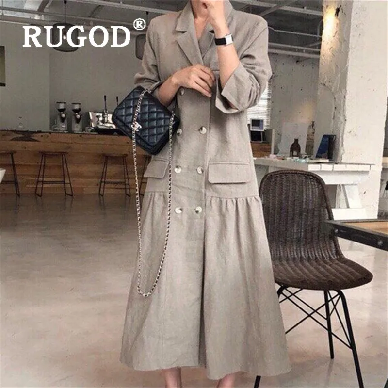 Женское двубортное платье-макси RUGOD в Корейском стиле ретро элегантный шикарный