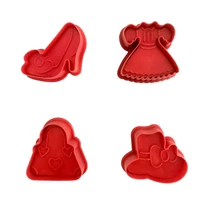 4pcs fashion girls hat skirt package fudge cutter soap candy cake cookie mould candy chocolate decoration kitchen baking tools