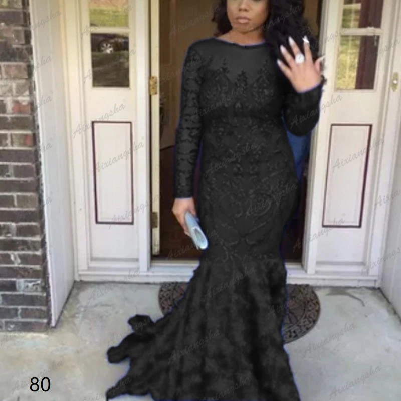 Блестящие прозрачные платья-русалки с длинными рукавами и круглым вырезом |