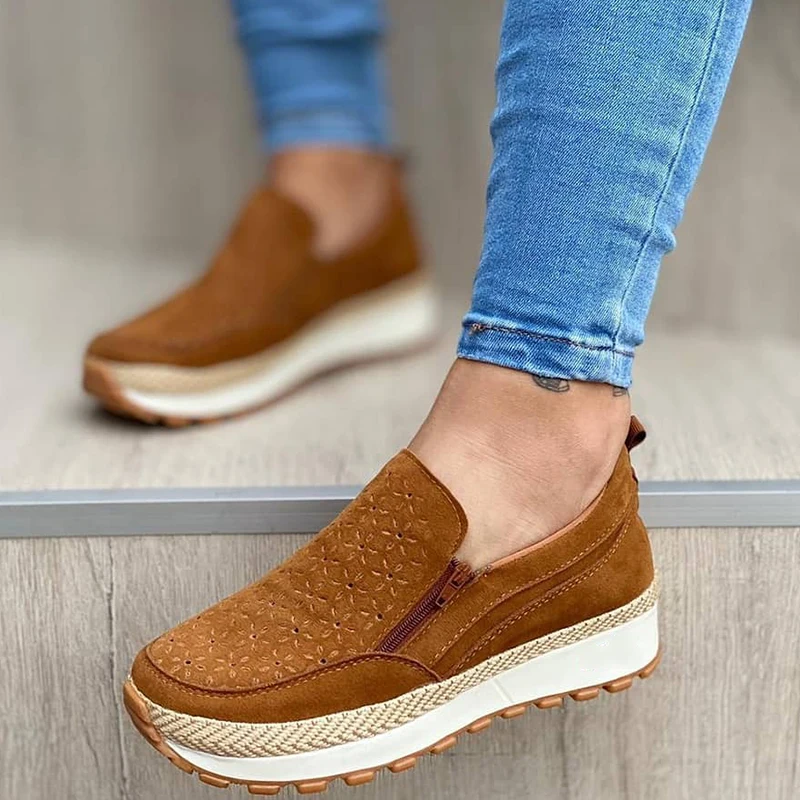 

2021 Autumn New Women's Sports Shoes Leisure Non-slip Zipper Ladies Fashion Platform Shoes Pure Color Comfortable Women's Shoes