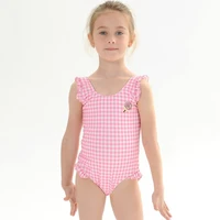 2021 summer toddler baby girls plaid one piece swimsuit pink ruffle swimwear child swimming clothes 2 7y girls bikini beachwear