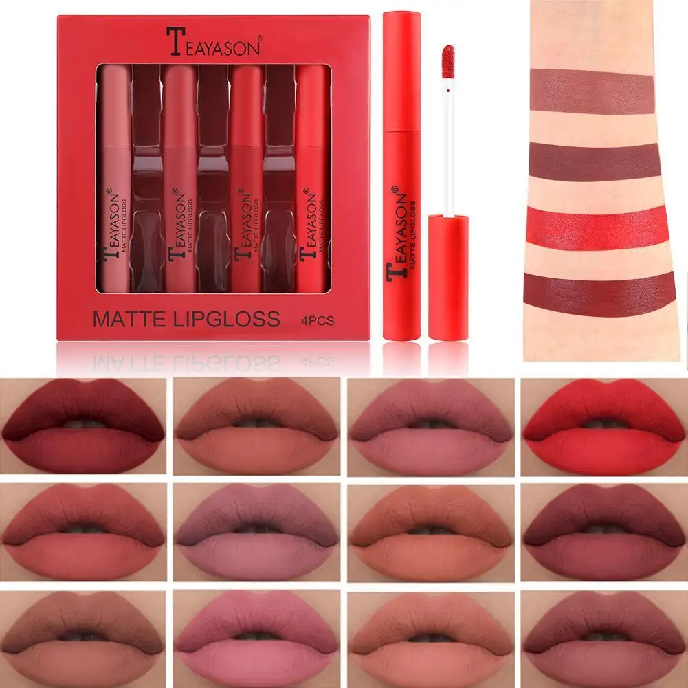 

4Pcs/set Matte Velvet Lip gloss Set Liquid Lipstick Lipstick Women Nude Beauty Matte Lip Cosmetics Tint Waterproof Long
