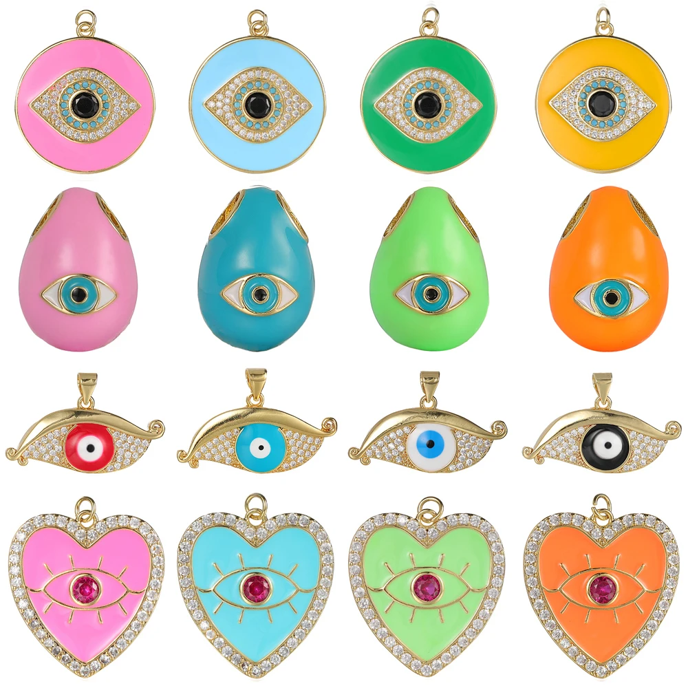

Juya Handmade Colorful Enamel Love Heart Round Greek Evil Eye Charms For DIY Fashion Pendant Bracelet Necklace Making Supplies