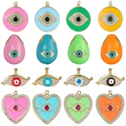 Круглые Эмалированные Подвески Juya ручной работы с изображением сердца, греческого сглаза, для самостоятельного изготовления браслета, ожерелья