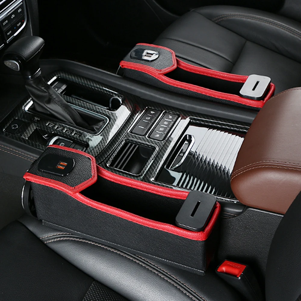

Car Seat Organizer with Dual USB Charging Cup Holder Leather Multifunctional Storage Box Wallet Storage Phone Charging