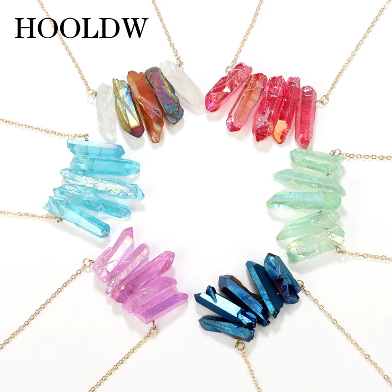 HOOLDW Радужное ожерелье с кулоном из натурального камня кварца фиолетовое