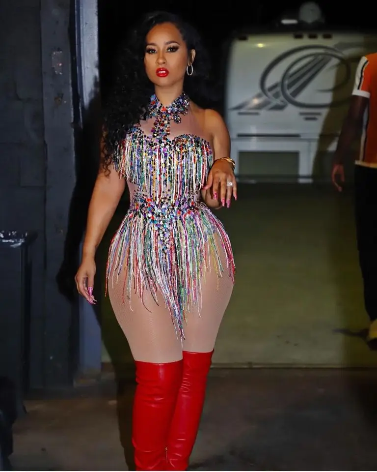 Женское сценическое боди с цветной бахромой стразы комбинезон без рукавов для