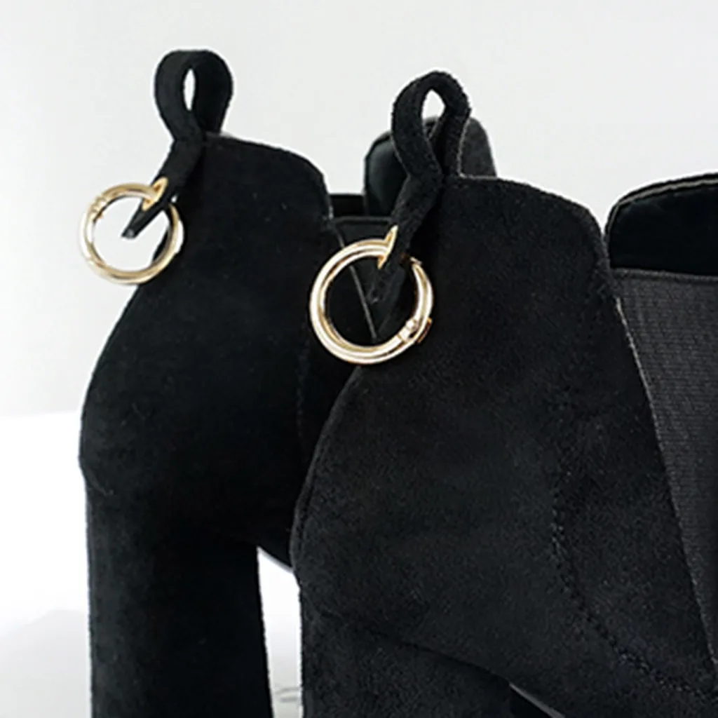 

Women Suede Boots Flat slip on Locomotive Thick Heel Platform Ladies Heightening Shoes 2019 New Pointed Women's Solid Color