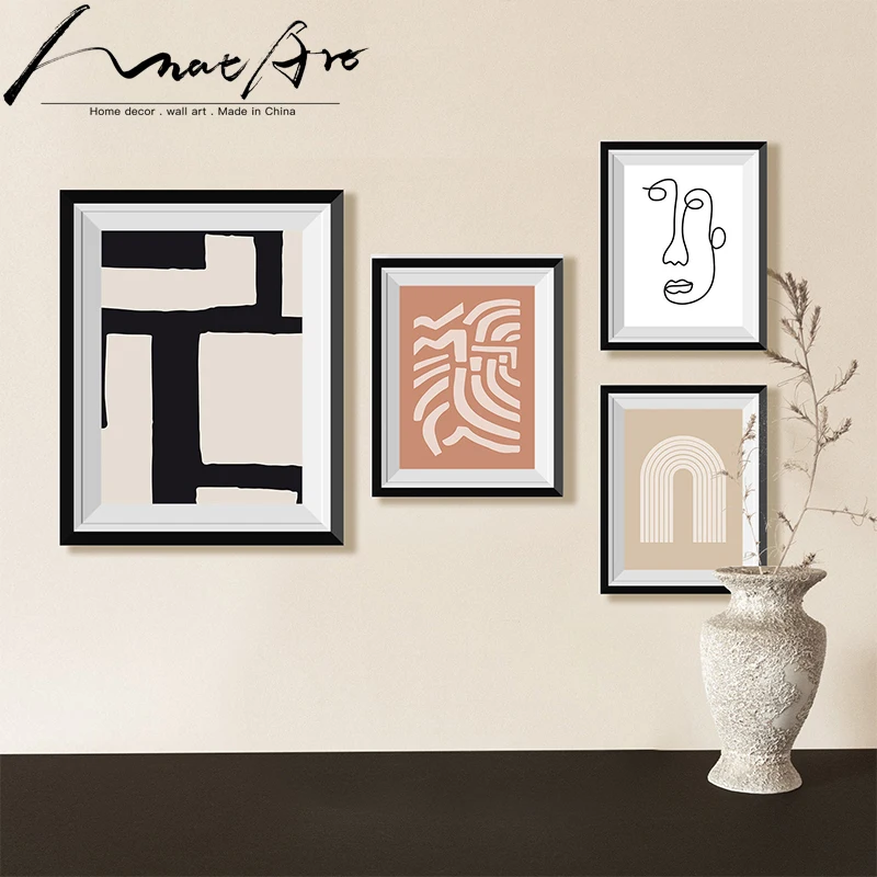 Современный холст искусство 4 шт набор абстрактный постер картина линия арт в