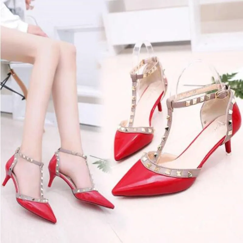 

Women's Shoes Summer Fashion Female Sandals Rivet Metal Decoration Pu Leather Style Women High Heels Zapatos De Mujer