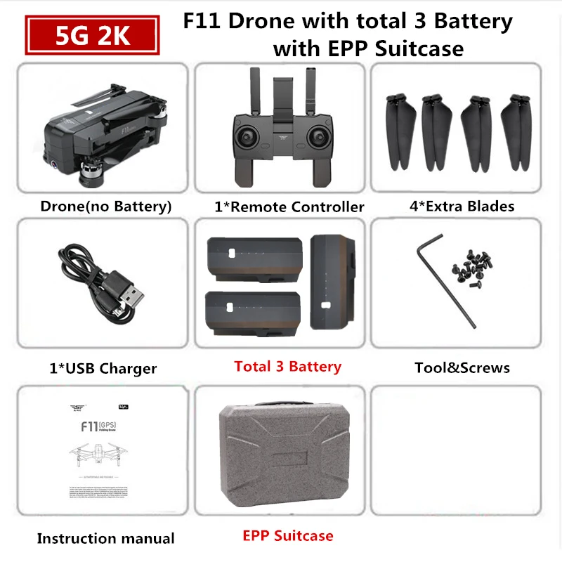 2K 3B EPP Box SJRC F11 PRO RC gps бесщеточный Дрон 2K Квадрокоптер с wifi камерой 28 мин Время полета Квадрокоптер Дрон VS B4W SG906 SG901 - Цвет: 2K 3B EPP Box