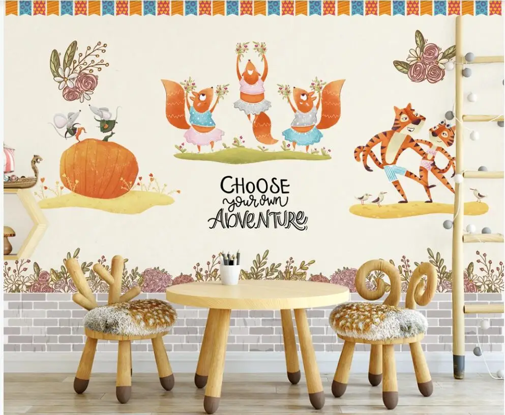 3d обои на заказ фотообои теплое и милое животное ручной росписи детская комната