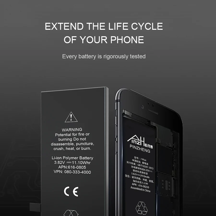 Аккумулятор PINZHENG для iPhone 5S, 7, 8 Plus, реальная емкость, сменные батареи для iPhone 5S, 7, 8 Plus