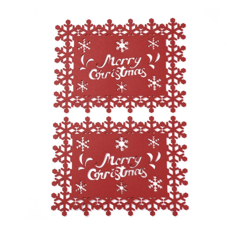 

2~6PCS Christmas Theme Fibre Cup Mat Rectangle with Snowflake and Word Merry Christmas Dark Red 351x260x3mm