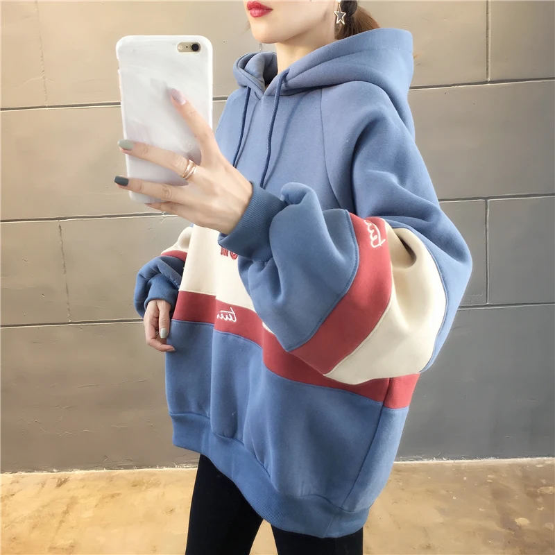 Women 2021 Hooded Sweetshirt Long Sleeve Casual Thicken Pullovers Harajuku Girl Female Candy Sweatshirt Tops Moletom Feminino