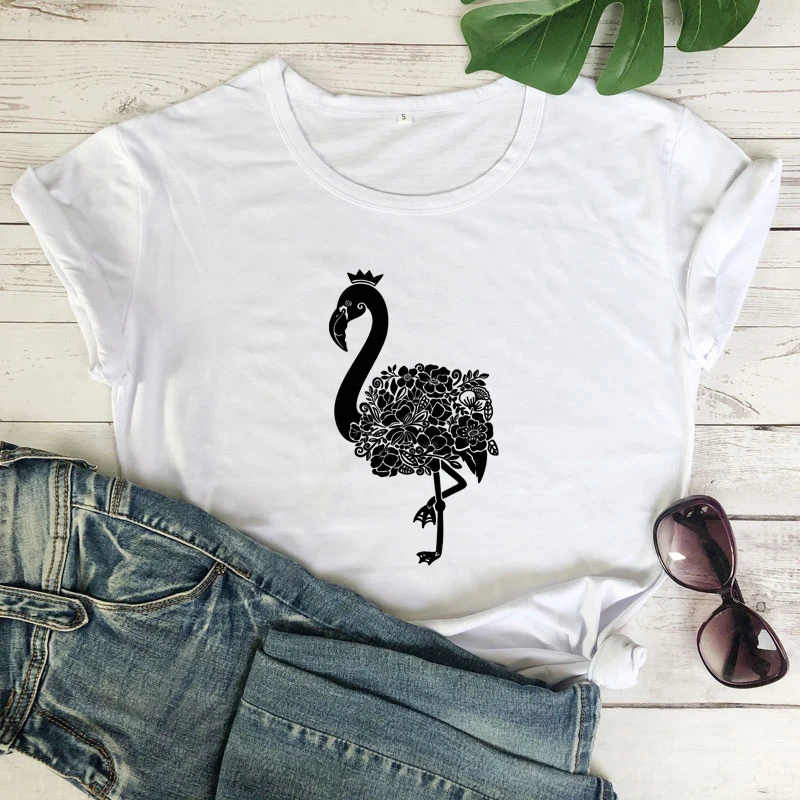 

Fashion Aesthetic Floral Flamingo T-shirt Women Graphic Tees Tops Trendy Summer Short Sleeve 90s Tumblr Hipster Tshirt