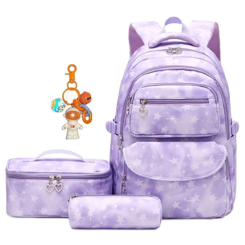 Школьные рюкзаки для девочек с мультипликационным принтом звезд, детский школьный ранец для девочек, рюкзак принцессы с чехлом для обеда, Д...
