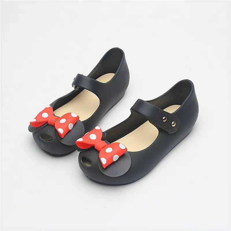 Mini Melissa/прозрачные сандалии для девочек; летняя детская сетчатая дышащая прозрачная обувь с бантиком Микки Мауса для девочек; сандалии для девочек; 14-16,5 см