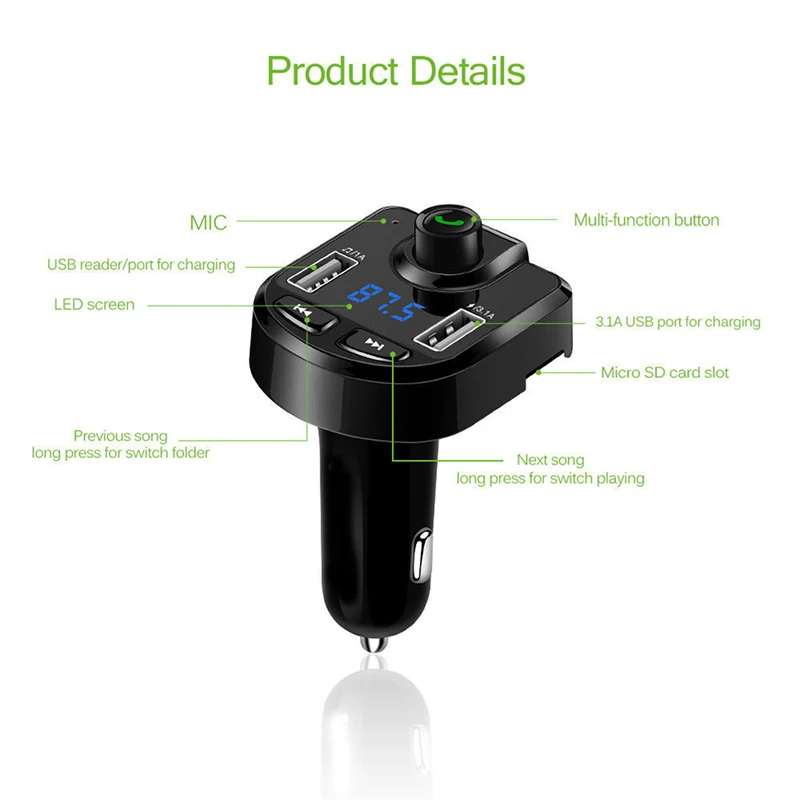 Новый беспроводной автомобильный FM передатчик с Bluetooth ЖК дисплеем MP3 радио USB