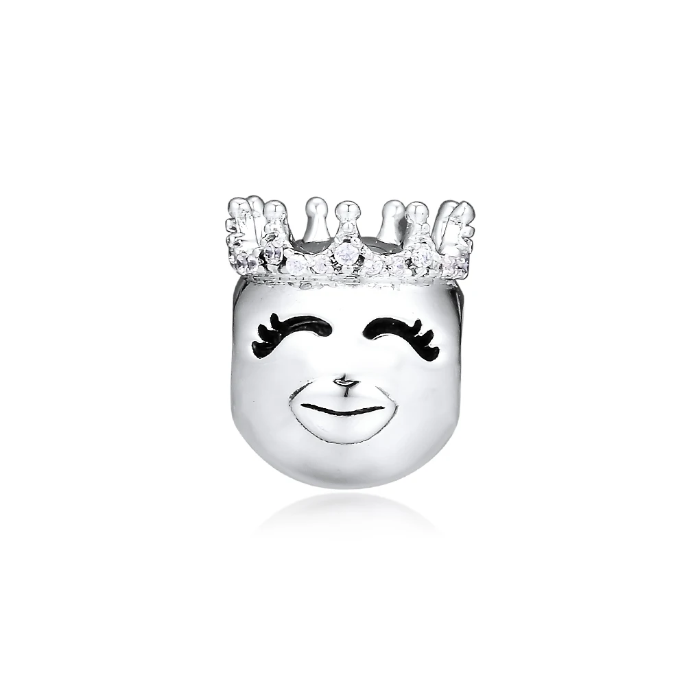 

100% 925 Sterling Silver Metal Beads Clear CZ Crown Princess Charms Fit Pandora Bracelet for Women DIY Jewelry Making bijoux