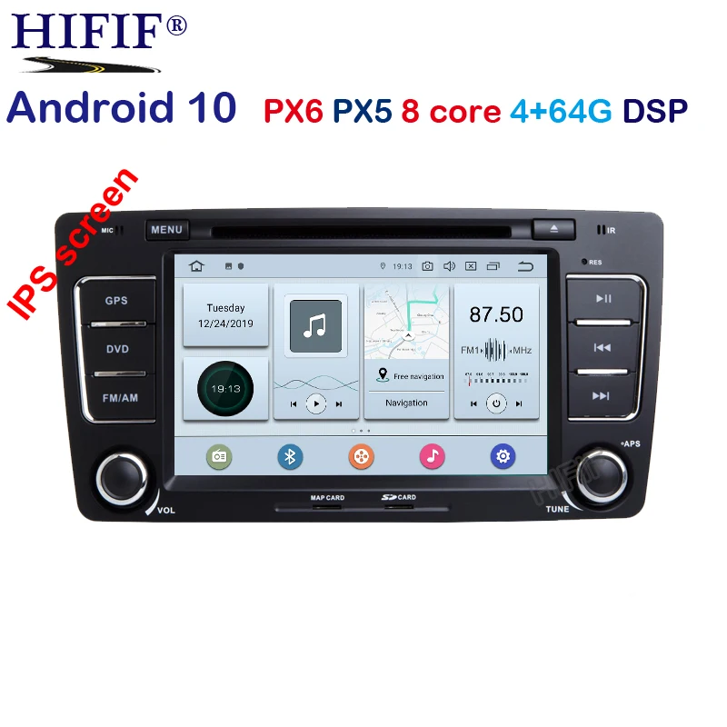 PX6 DSP 2 DIN Android 10 0 IPS Автомобильный GPS для SKODA Octavia 2009 2010 2011 2012 2013 dvd плеер Радио
