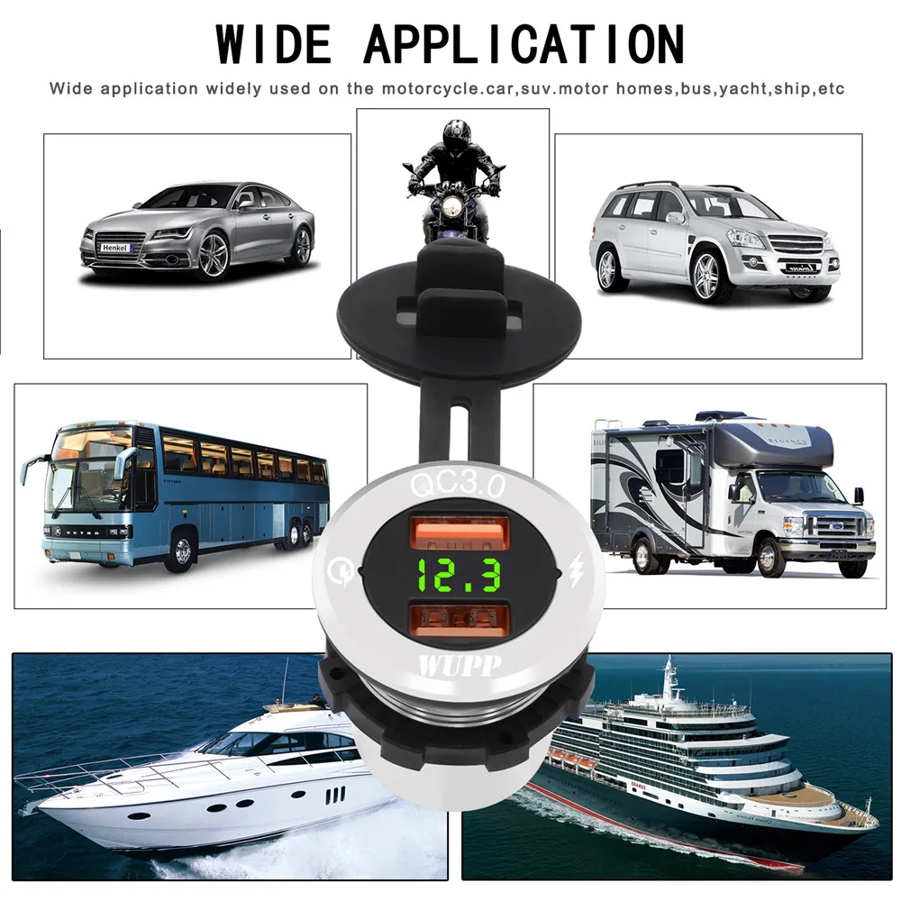 2019 New QC3.0 Dual USB Charger For Motorcycle Car Truck ATV Boat Socket 12-24V Auto Power Adapter Plug | Автомобили и мотоциклы