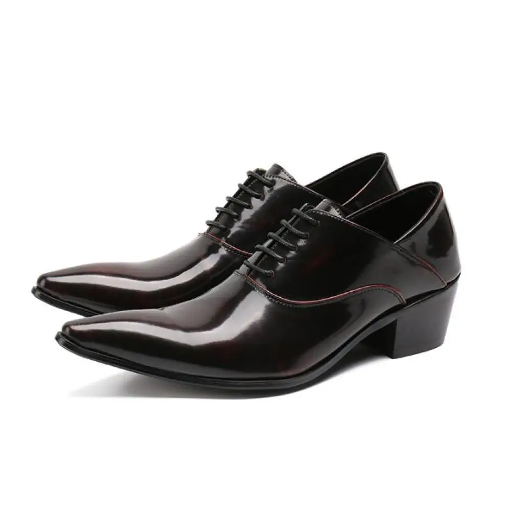 Man Pointed Casual Leather Shoes Wedding Lace-up Mens Shoes High-heeled Leather Shoes