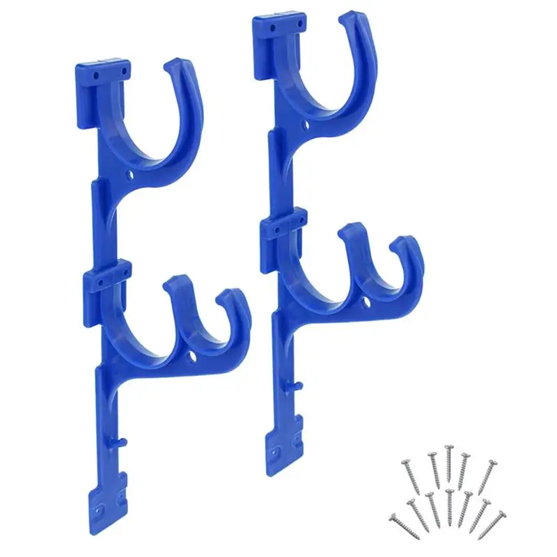 1 Set Pool Cleaning Tool Hook Brush Pick Up Organizer Hanger Bracket with Screws for Home Garden (Blue) |