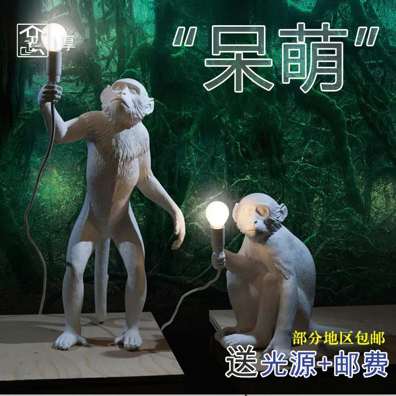 

Resin Pendant Lamp Monkey Chandelier Lights Loft Hemp Rope Pendant Lamps Luminaires Led Pendant Lights with Bulb For Living Room