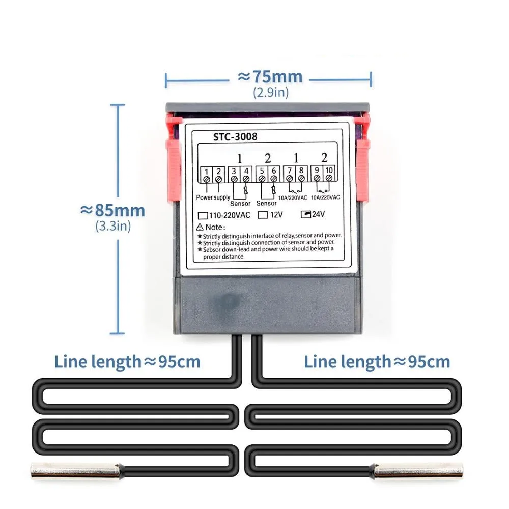 STC-3008 Dual Digital Temperature Controller Two Relay Output Thermostat Thermoregulator 10A Heating Cooling 12V 24V 220V | Электронные