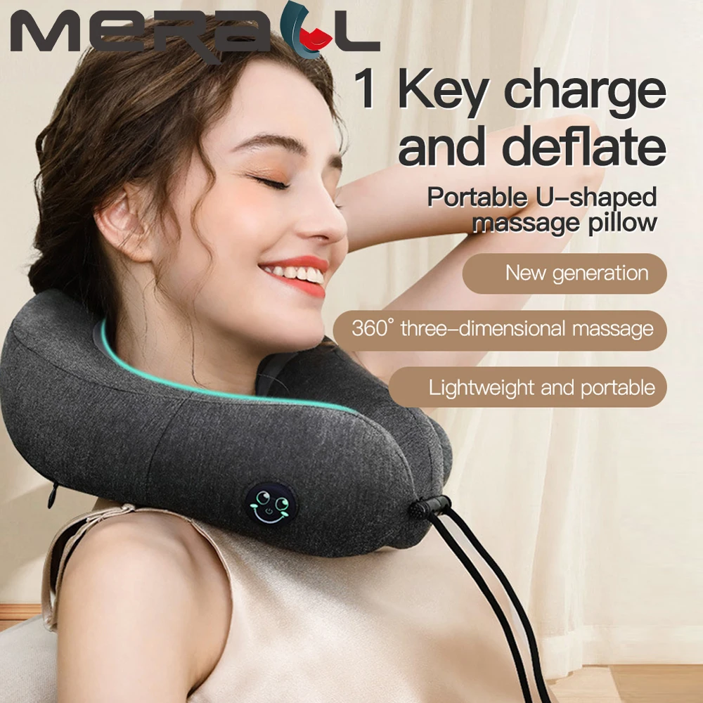 

U-образная массажная подушка, массажер для шеи, Автоматический Надувной массажный шаль с подогревом, шиацу, разминающий портативный автомоб...