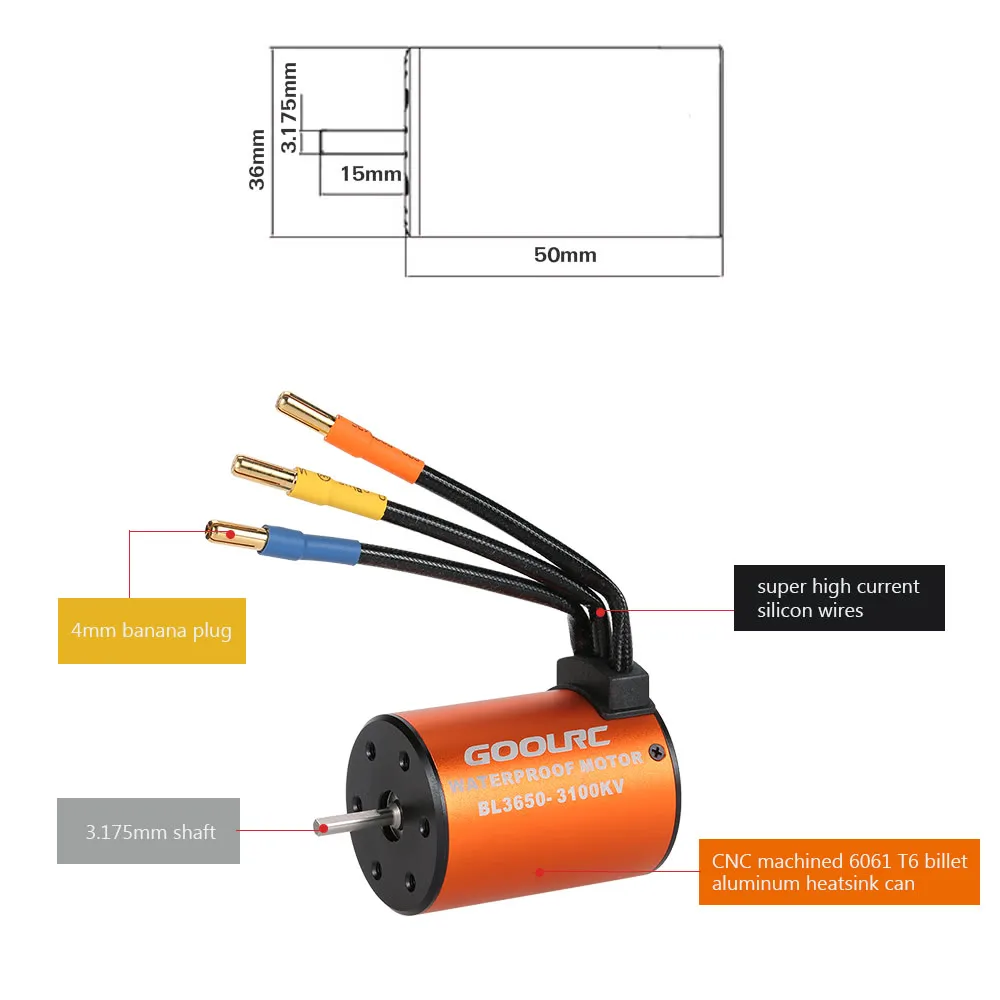 GoolRC Upgrade Waterproof 3650 3100KV Brushless Motor with 45A ESC Combo Set for 1/10 RC Car Truck | Игрушки и хобби