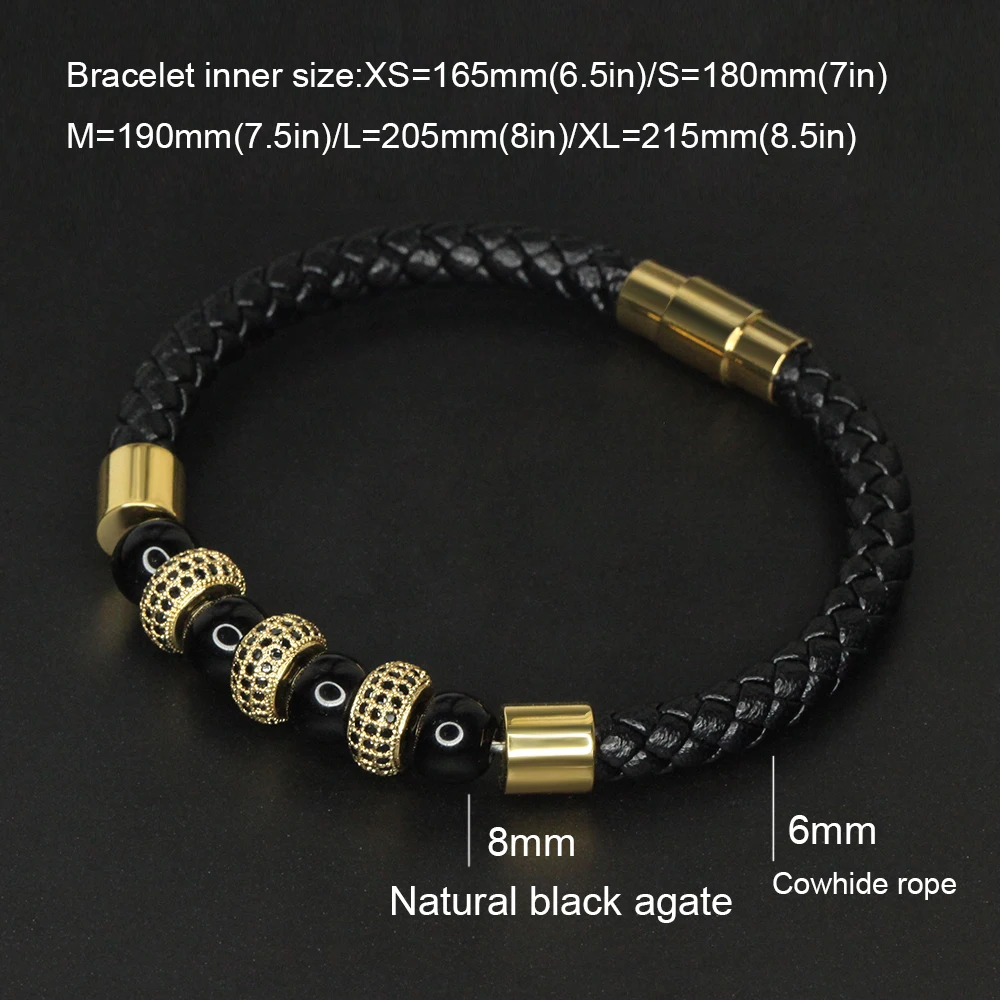 Мужской кожаный браслет с черепом из натурального камня нержавеющей стали