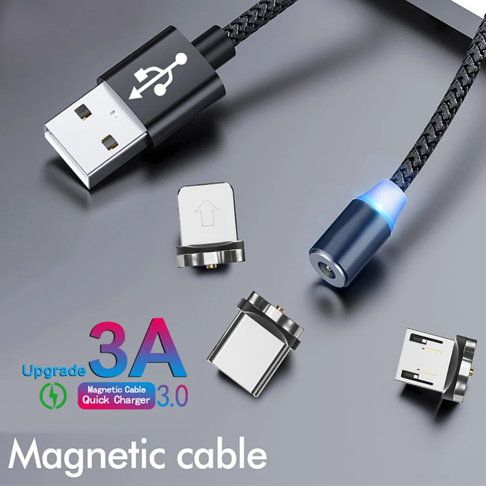 3A магнитное зарядное устройство Micro USB кабель для iphone Xiaomi Huawei Android мобильный