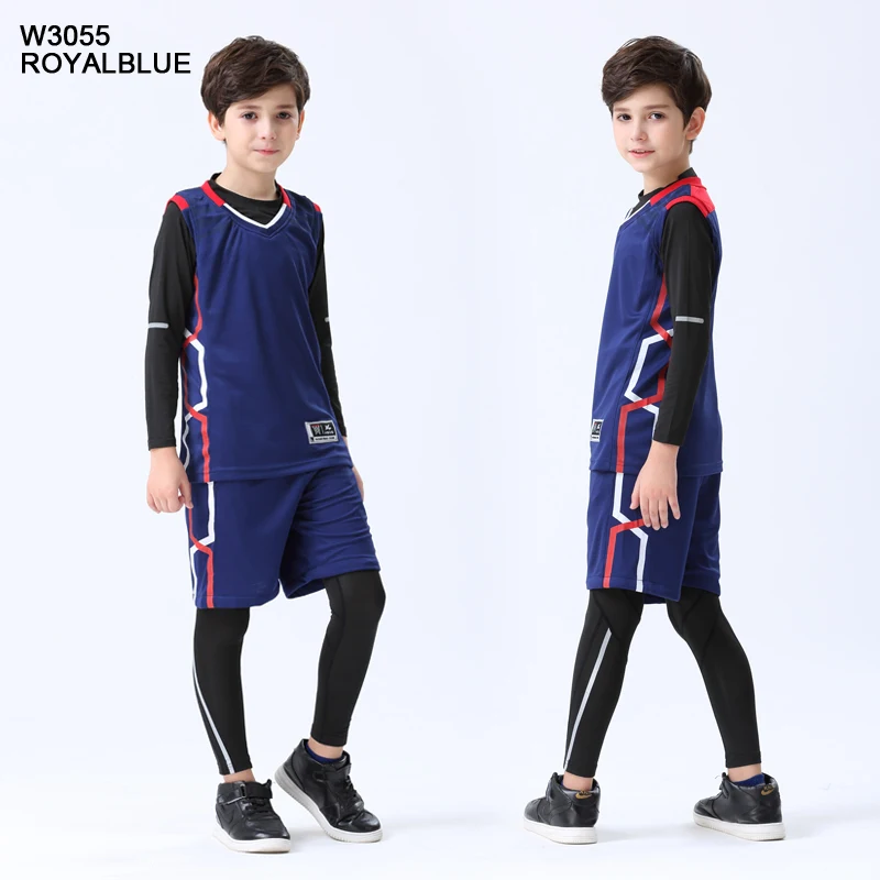W3055 royalblue 4 шт./компл. Детские зимние штаны сжатия спортивные костюмы баскетбольные майки Тренажерный зал Спортивный тренировочный баскетбольная форма - Цвет: W3055 royalblue