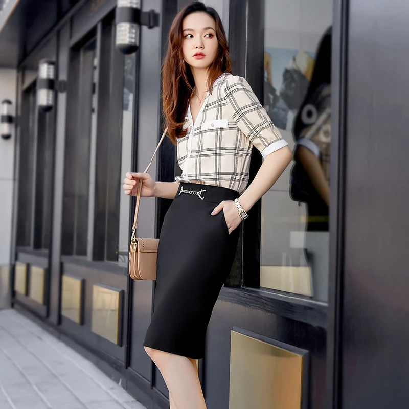 

Модные повседневные женские рубашки, летняя блузка с коротким рукавом, женские комплекты из 2 предметов с юбкой и топом, платная офисная оде...