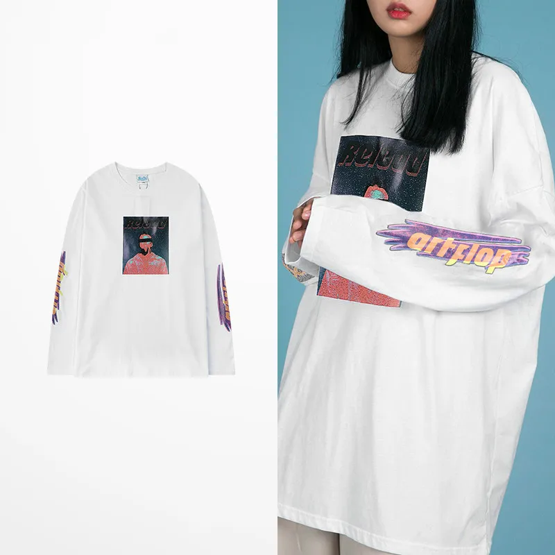 

Ins Стиль модная футболка с длинным рукавом для мужчин в стиле «хип-хоп» Хай-стрит со смешным рисунком футболка с викингами в стиле ретро панк...