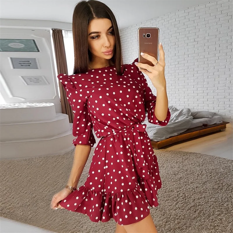 

Women Vintage Flower Printed Sashes A-line Dress Half Sleeve O-neck Flare Sleeve High Street Casual Mini Dress 2021 Summer Dress
