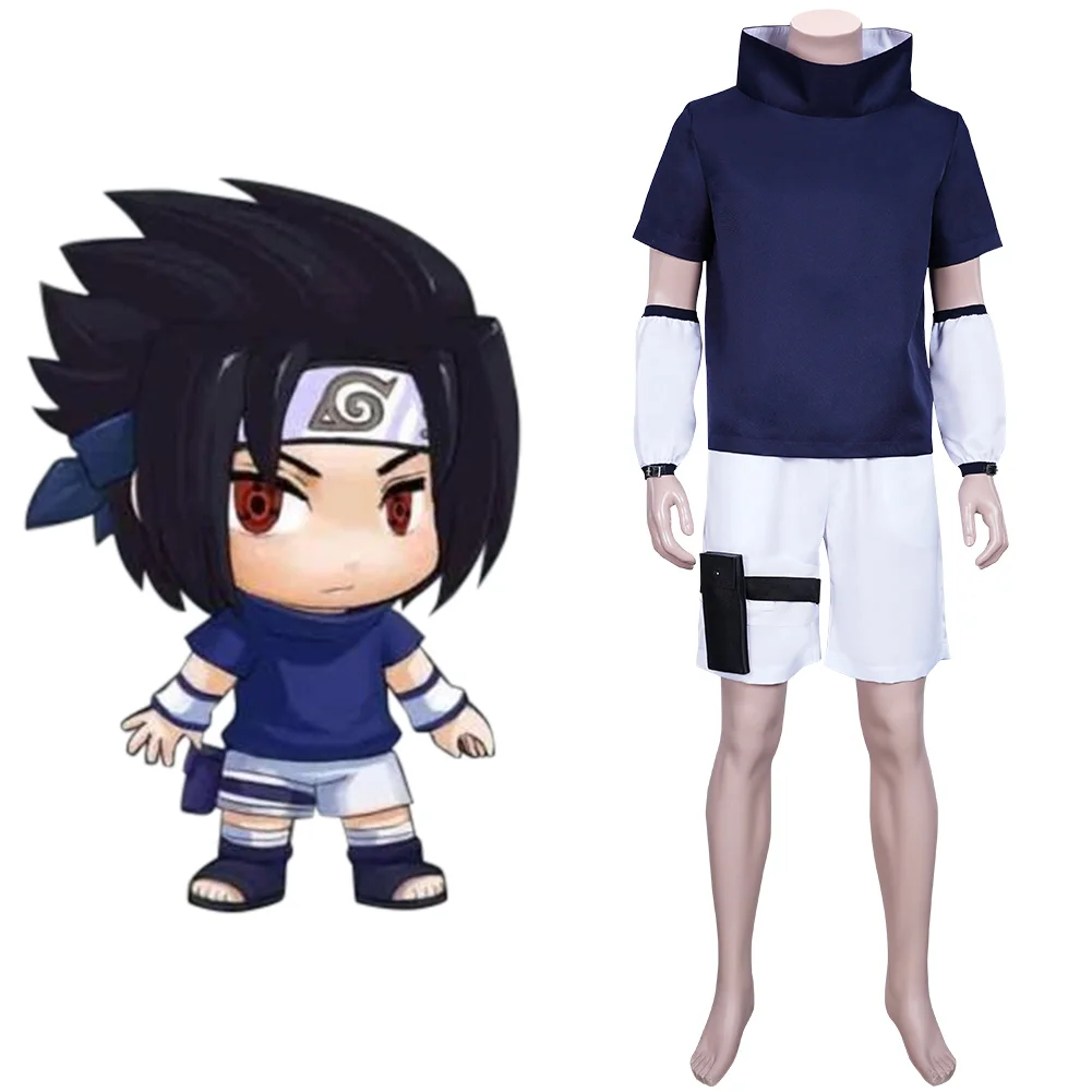 Аниме Sasuke Uchiha Косплэй Взрослый Костюм Униформа Комплект со штанами и топами на