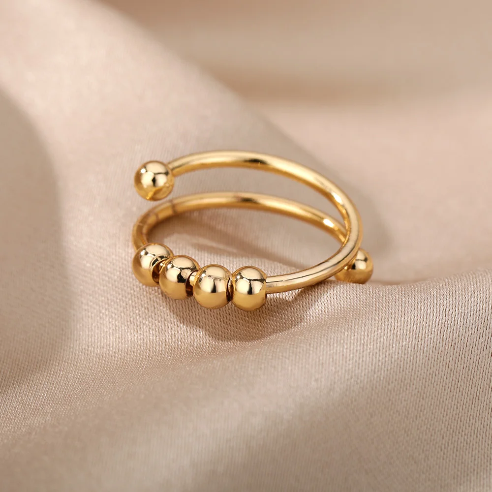 

Minimalist Ball Open Rings For Women Stainless Steel Gold Plated Beads Chain Adjustable Finger Ring Geometric Party Jewelry Gift