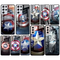 avengers shield marvel for samsung galaxy s21 ultra plus a72 a52 4g 5g m51 m31 m21 luxury tempered glass phone case cover